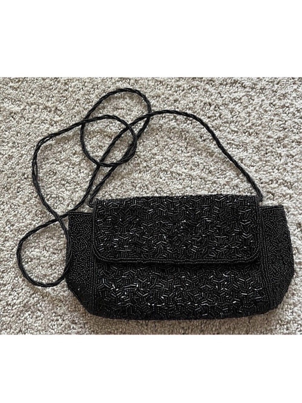 Inge Christopher Black Beaded Handbag Evening Wedding Formal Crossbody Vintage